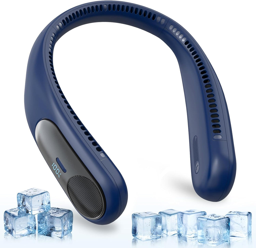 Ventilador de cuello portátil Namecute, ventilador personal sin aspas para interiores y exteriores, pantalla LED, refrigeración de 360°, 4 velocidades, batería recargable USB de 6000 mAh, regalo de cumpleaños para hombres, mujeres, papás y mamás (negro).