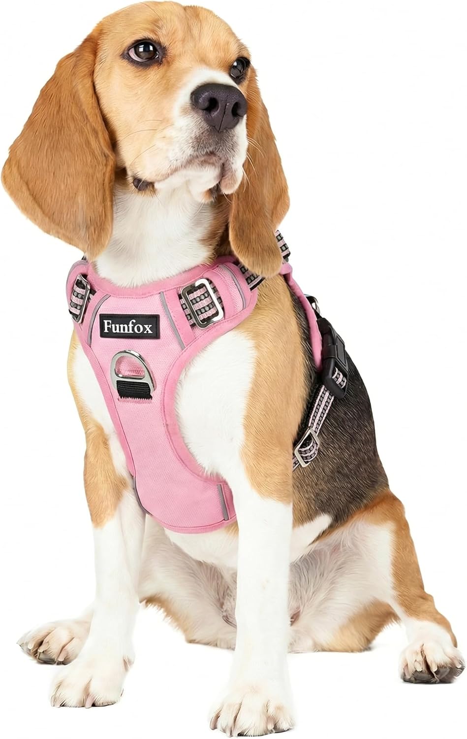 Arnés Antitirones para Perro Funfox – Ajustable, Acolchado y Reflectante | Talla M Rosa