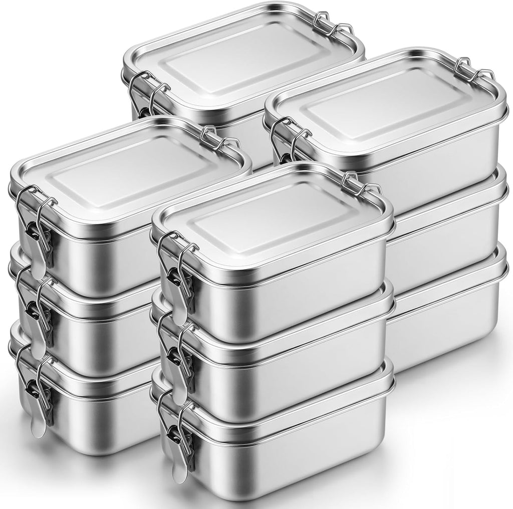 Set Umigy de 12 Loncheras Bento de Acero Inoxidable 550ml | Contenedores Metalicos con Cierre Hermetico | Reutilizables y Aptos para Lavavajillas