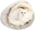 Cama Cueva Calmante para Gatos y Perros Pequenos – Peluche Suave, Antideslizante, Lavable a Maquina, 24 x 24 Pulgadas, Color Cafe