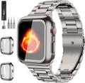 Bekomo Correa de Acero Inoxidable para Apple Watch 38-49mm | con 2 Fundas de Vidrio Templado | Compatible con Series 11/10/9/Ultra 3-1/SE (para Hombre)