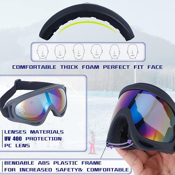 Dizywiee Paquete de 2 gafas de esquí para niños, gafas de snowboard para adultos, jóvenes, adolescentes, niños y niñas, gafas de deportes de nieve de invierno