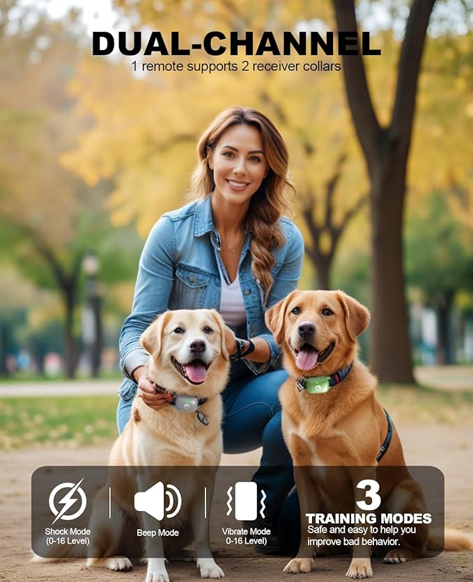 Collar de adiestramiento para perros con control remoto, alcance de 800 metros, collar de descarga para perros de razas grandes y medianas de 2 a 54 kg, collar electrónico impermeable con pitido, vibración, descarga y cierre de seguridad.