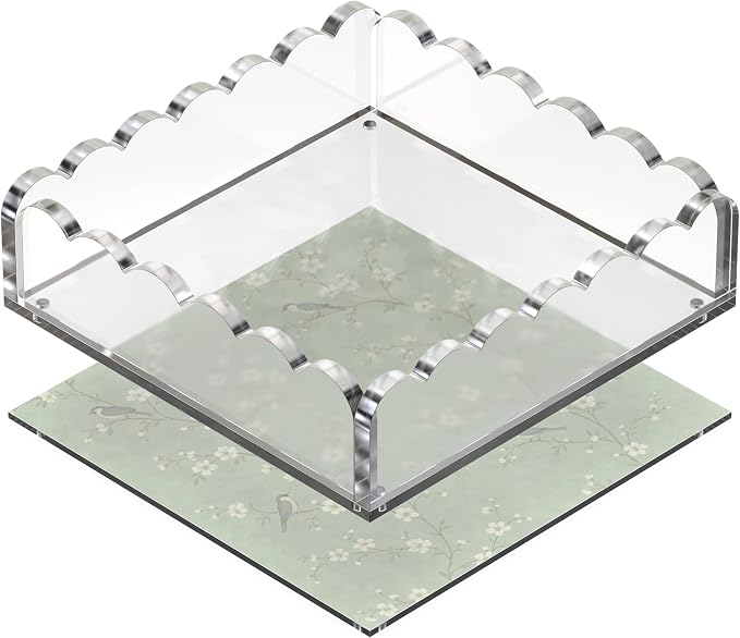 Bandeja acrílica festoneada de 8 x 8 con alfombrilla magnética, bandeja transparente para exhibición de fotos y organizador de joyas, almohadillas antideslizantes, regalo de decoración
