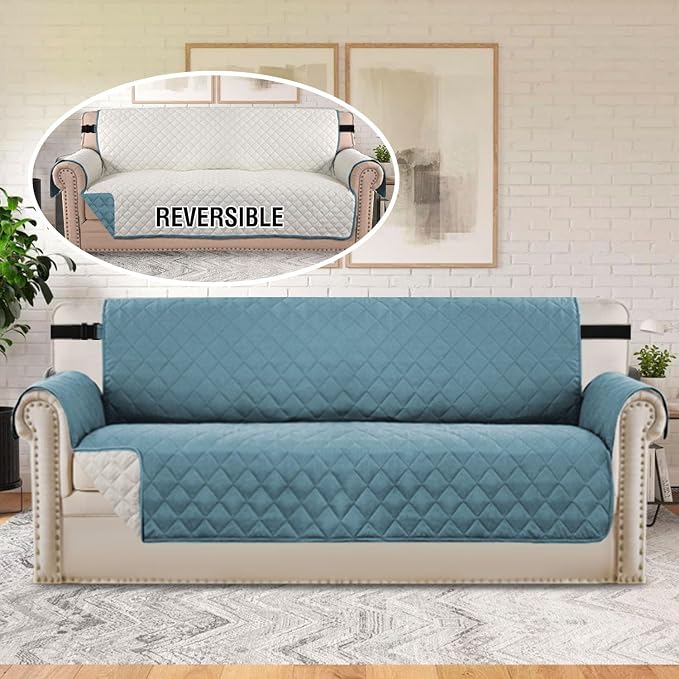 H.VERSAILTEX - Funda para sofá reversible para sofá de 3 cojines, resistente al agua, con ancho de asiento de hasta 66", protector de muebles lavable para perros/gatos/mascotas