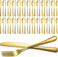 Juego de cubiertos Nuenen de 50 piezas de acero inoxidable, tenedores y cuchillos para mesa, vajilla para cocina y restaurante (8,07 x 0,94 pulgadas, 9,06 x 0,79 pulgadas, dorado)