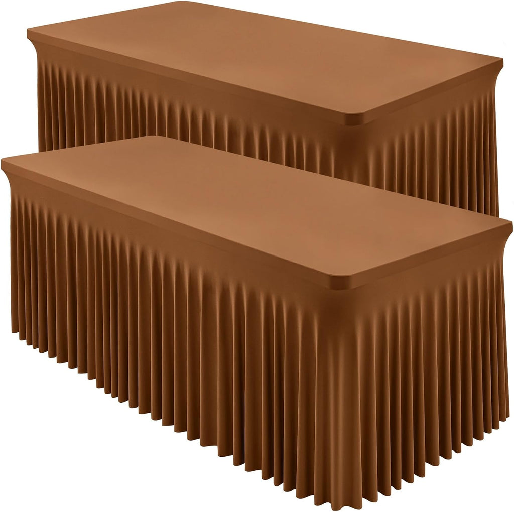 Manteles Shillance de spandex marrón, paquete de 6, para mesa rectangular de 120 cm (4 pies), fundas de mesa de spandex elásticas de 120 cm (4 pies), faldones de mesa elásticos, mantel ajustado sin arrugas para eventos, bodas, banquetes y fiestas.