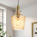 Lámpara Colgante Vaziden Vidrio Ámbar con Rayas – Estilo Farmhouse Dorado | Isla de Cocina | Altura Ajustable