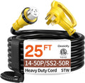 Cable de Generador 50 Amp 25 Pies | NEMA 14-50P/SS2-50R | Servicio Pesado 4 Conductores | Cobre Puro STW | Enchufe Hembra con Twist Lock | Para RV y Camper | Certificado ETL
