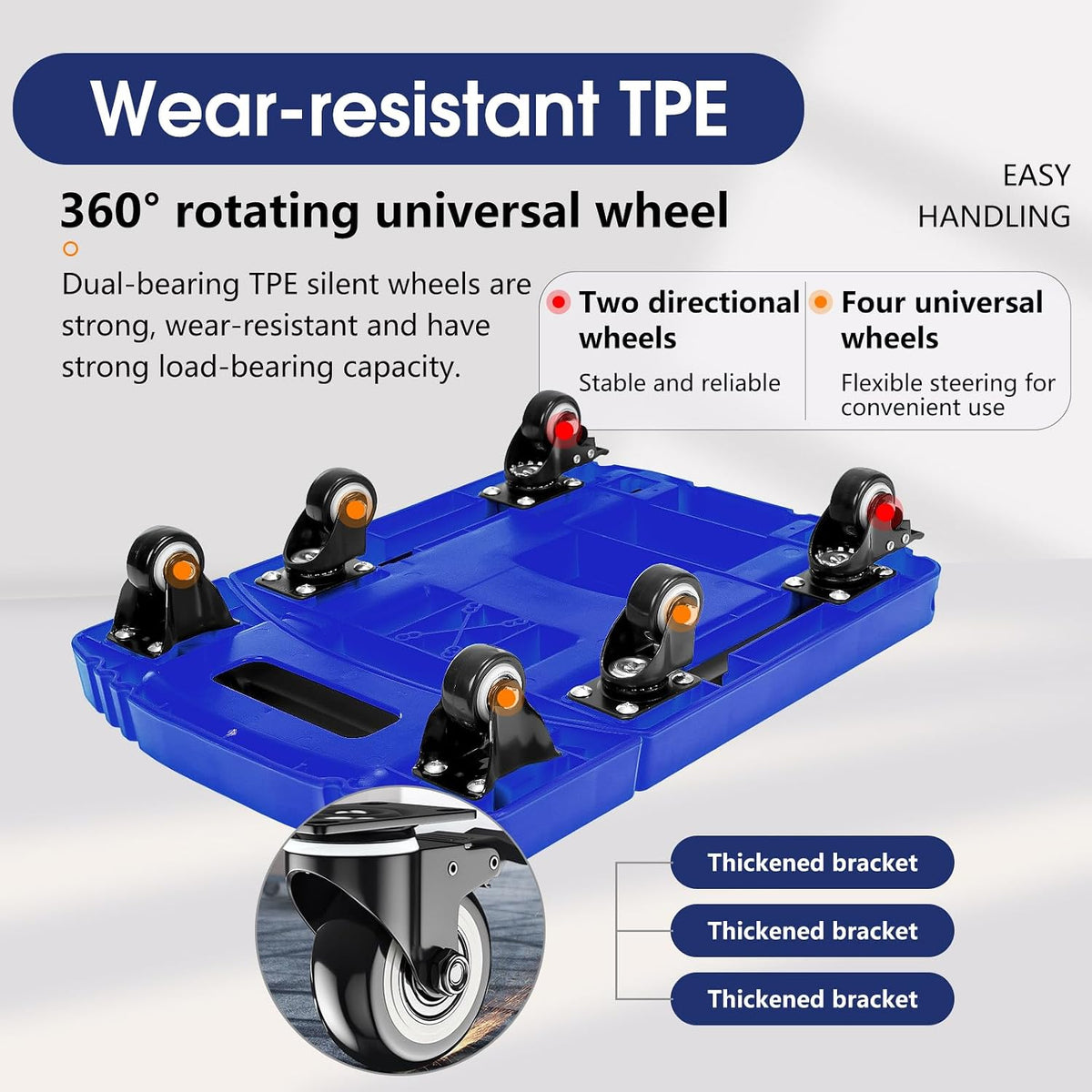 Carro de mano plegable de 500 libras, carrito portátil de alta resistencia, carrito de equipaje plegable de 6 ruedas con 2 cuerdas elásticas, carrito compacto para un fácil movimiento, carrito de mano ideal para viajes y más