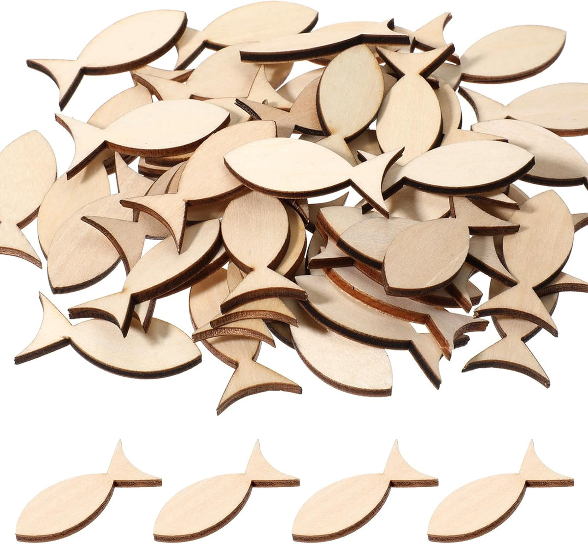 50 Piezas de Peces de Madera Sin Terminar para Manualidades — Decoración Temática Oceánica y Nautilá