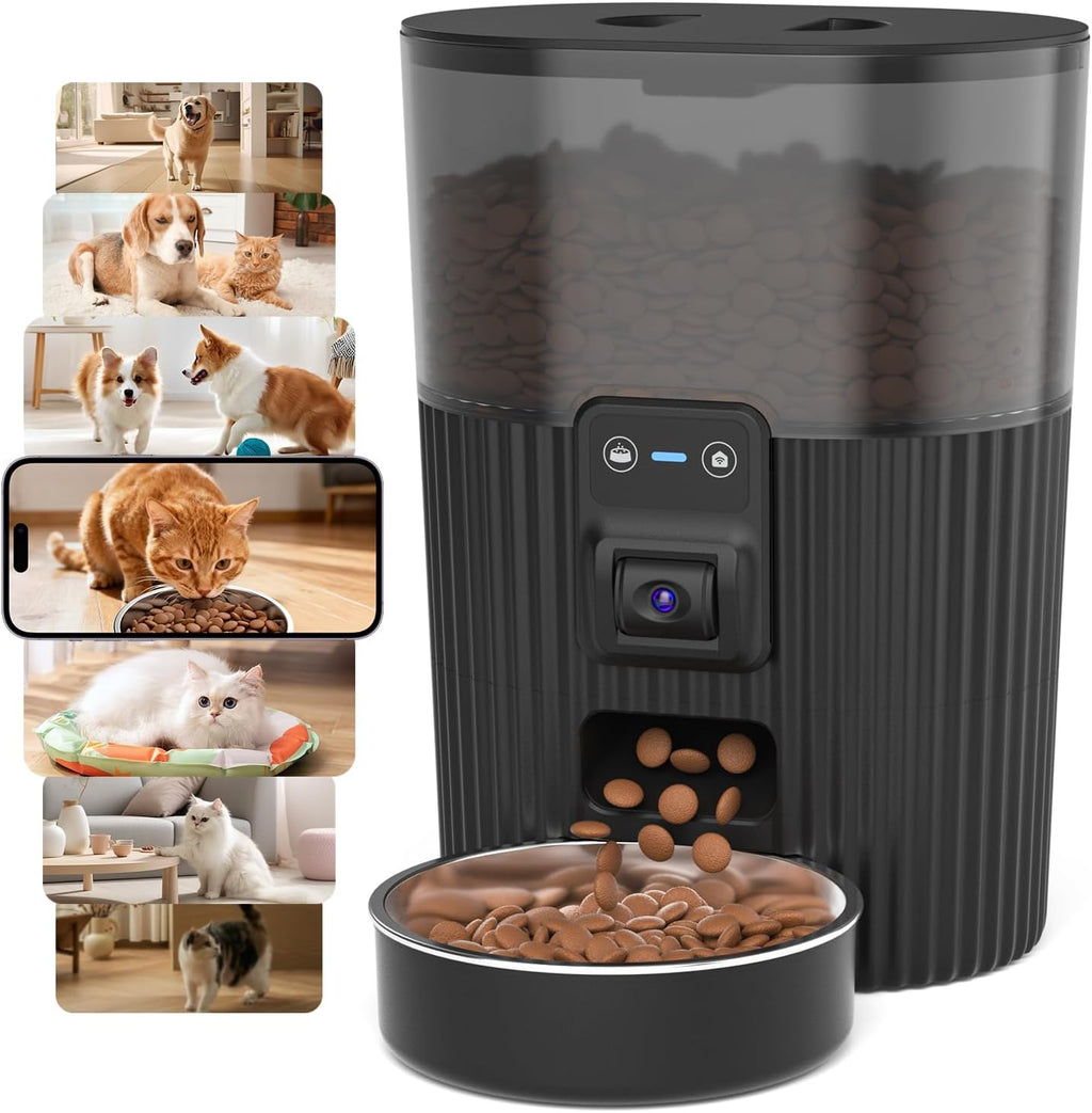 PAPIFEED Comedero automático para gatos con cámara, alimentador automático WiFi para gatos con aplicación, dispensador de alimentos para gatos de alimentación lenta de 3 litros para alimentos secos