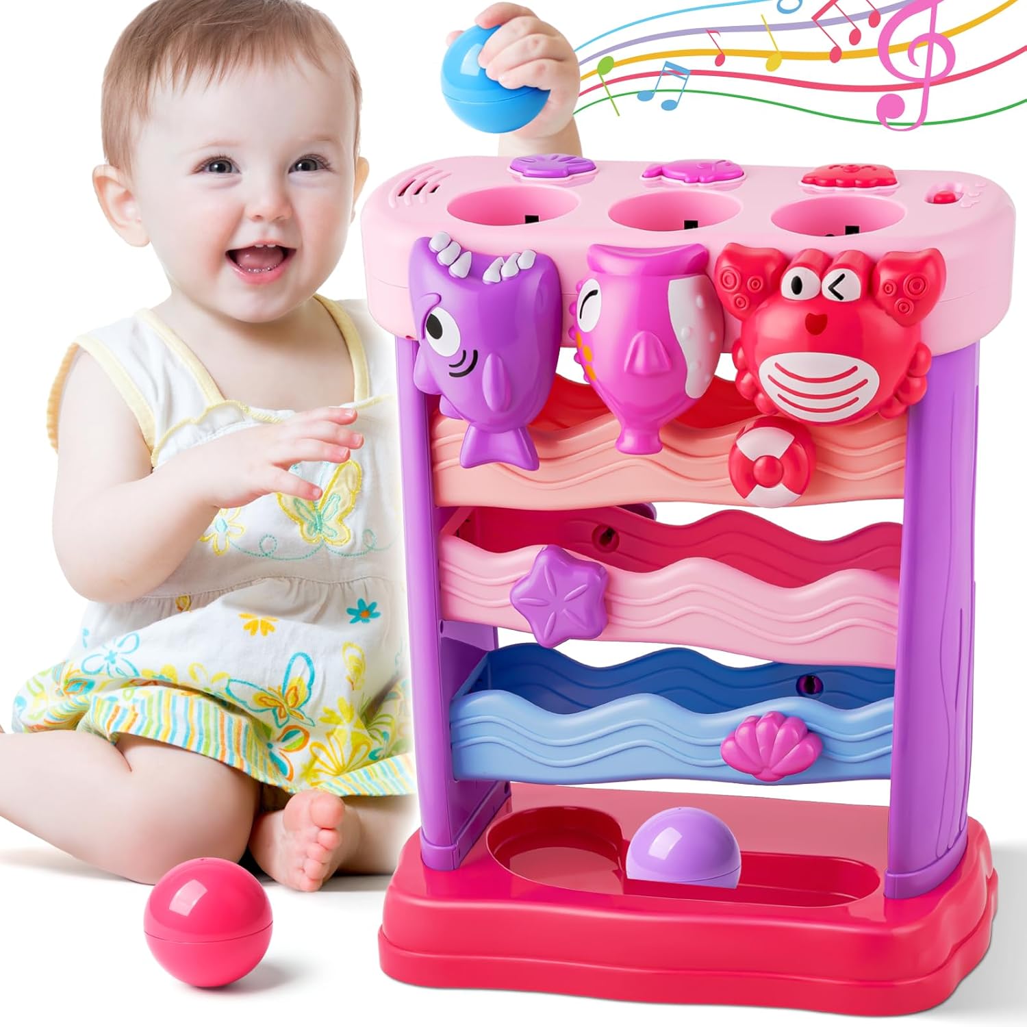 Juguete musical V-Opitos para niños y niñas de 1 y 2 años, juguetes interactivos de alimentación con pelota, juguetes educativos Montessori, regalo perfecto de Navidad y cumpleaños para niños pequeños. 