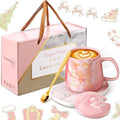 Juego de calentador de tazas de café con versículo bíblico inicial para mujeres, rosa, regalos cristianos, plato calentador de tazas de mármol, regalos de agradecimiento para maestras, compañeras de trabajo, voluntarias, cumpleaños