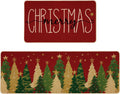 Siilues - Juego de 2 alfombrillas navideñas para cocina, antideslizantes, rojas, con texto "Feliz Navidad", para suelo, decoración de invierno, perfil bajo, 43 x 73 cm y 43 x 119 cm