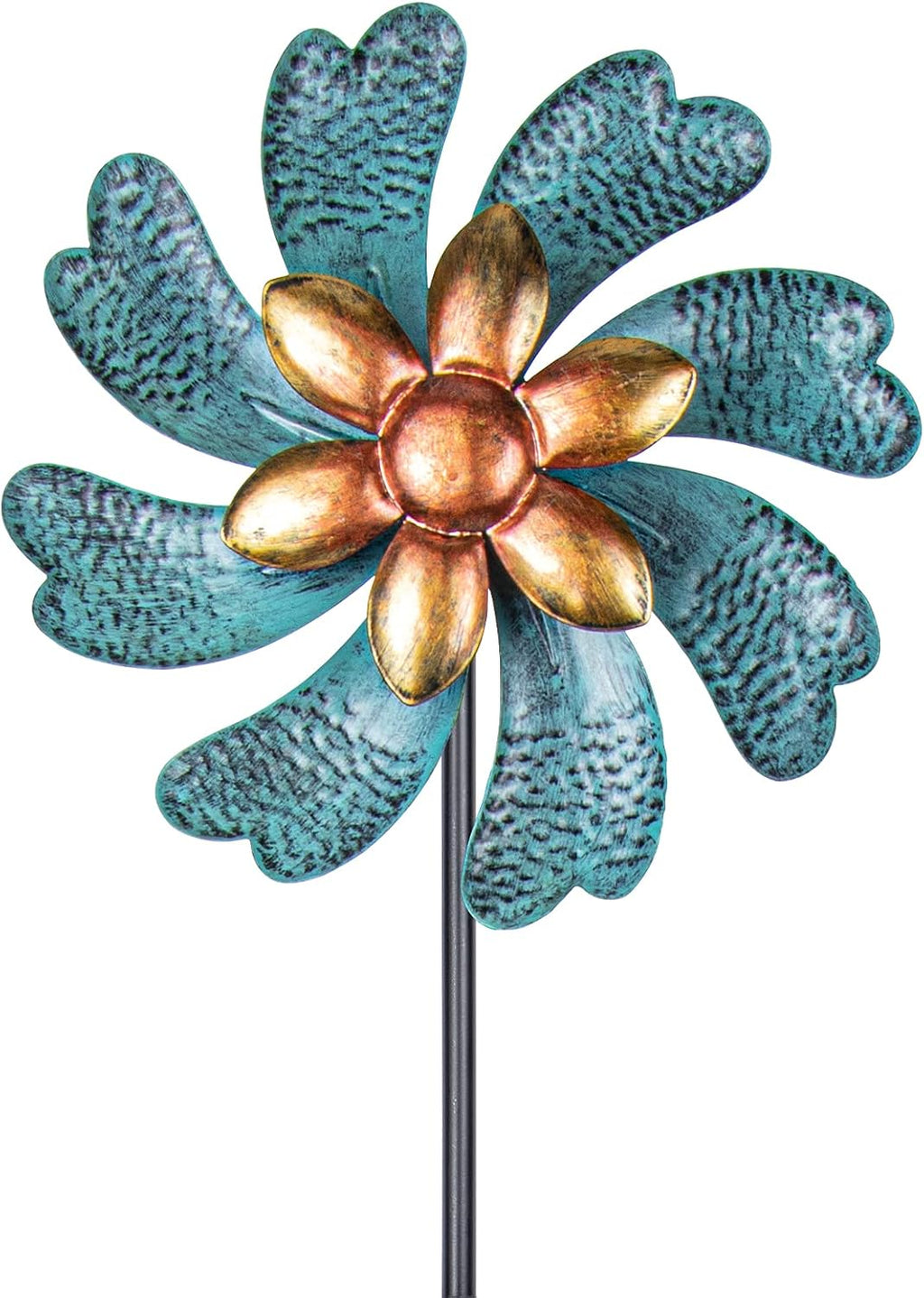 Molino de viento MUMTOP de 116,7 cm (45,7 pulgadas), escultura cinética de metal color cian para patio, césped, jardín y exteriores.