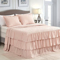 CHIXIN Colcha con Falda de Volantes Estilo Shabby Chic – Tamaño King, Caída 30 Pulgadas, Juego de 3 Piezas | Rosa Elegante