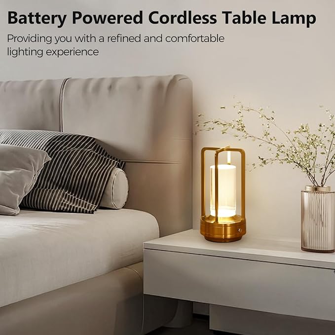 Lámpara de mesa inalámbrica, portátil, recargable, pequeña, lámpara de mesita de noche, 4000 mAh, funciona con pilas, luz de noche, control táctil, iluminación LED al aire libre, decoración moderna