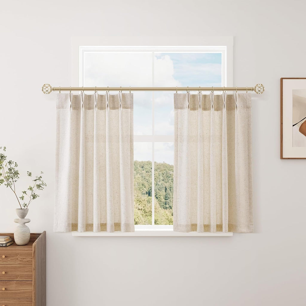 Cortinas Cortas de Lino Natural Aersas Estilo Farmhouse 36x30 Pulgadas Set de 2 Paneles - Cocina, Baño y RV