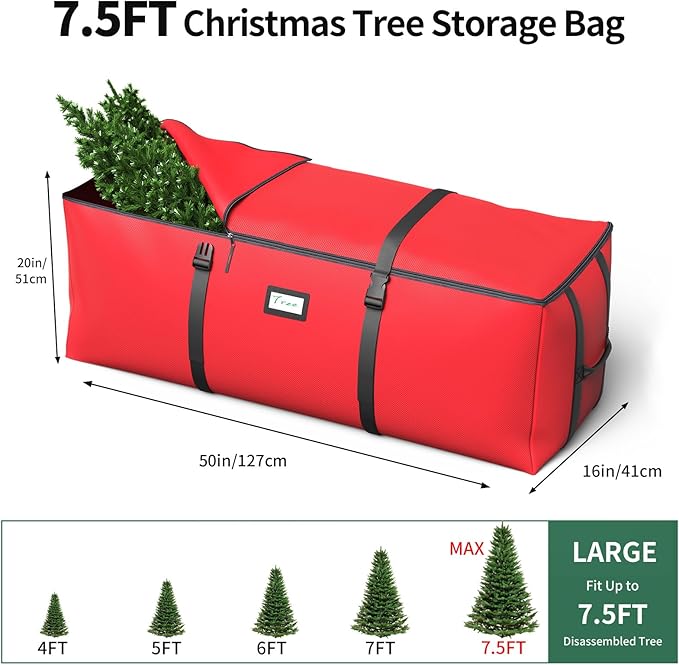 Bolsa de almacenamiento para árbol de Navidad de 7.5 pies, se adapta a árboles de Navidad artificiales de hasta 7.5 pies, con doble cremallera y correas de hebilla, asas para fácil transporte
