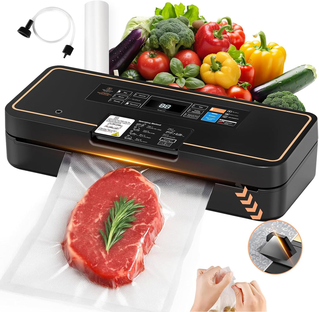 UPRUBE Vacuum Sealer with Easy Tear Cutter, 95kPa Food Saver Vacuum Sealer Machine for Food, 135W Fast Sealing, 9-in-1 Food Vacuum Sealer Machine with 10 ft Bag Roll for Meal Prep & Sous VideLIGHT