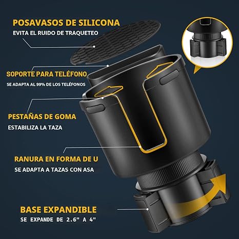 Expansor de portavasos de automóvil, adaptador extensor de portavasos para automóvil con base ajustable