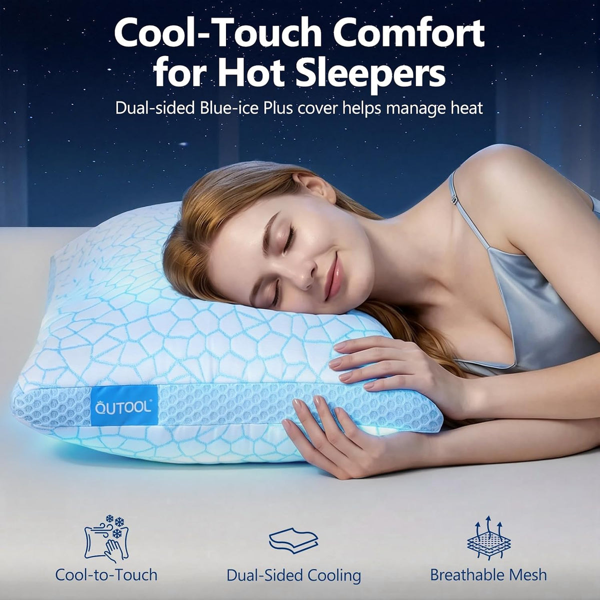 QUTOOL Juego de 1 almohadas refrescantes mejoradas para dormir, almohadas de espuma viscoelástica trituradas CertiPUR-US, tamaño King, para dormir con calor, almohada de cama ajustable para dormir
