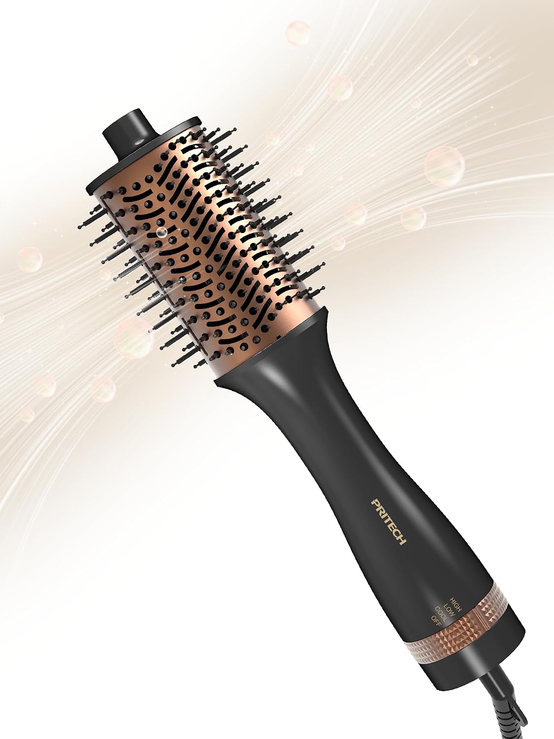 Cepillo secador de pelo voluminizador de un solo paso PRITECH, moldeador de aire caliente iónico 4 en 1, secado rápido de 1200 W, cepillo de cerámica antiencrespamiento para mujeres, para todo tipo de cabello, peinado diario (negro y dorado).