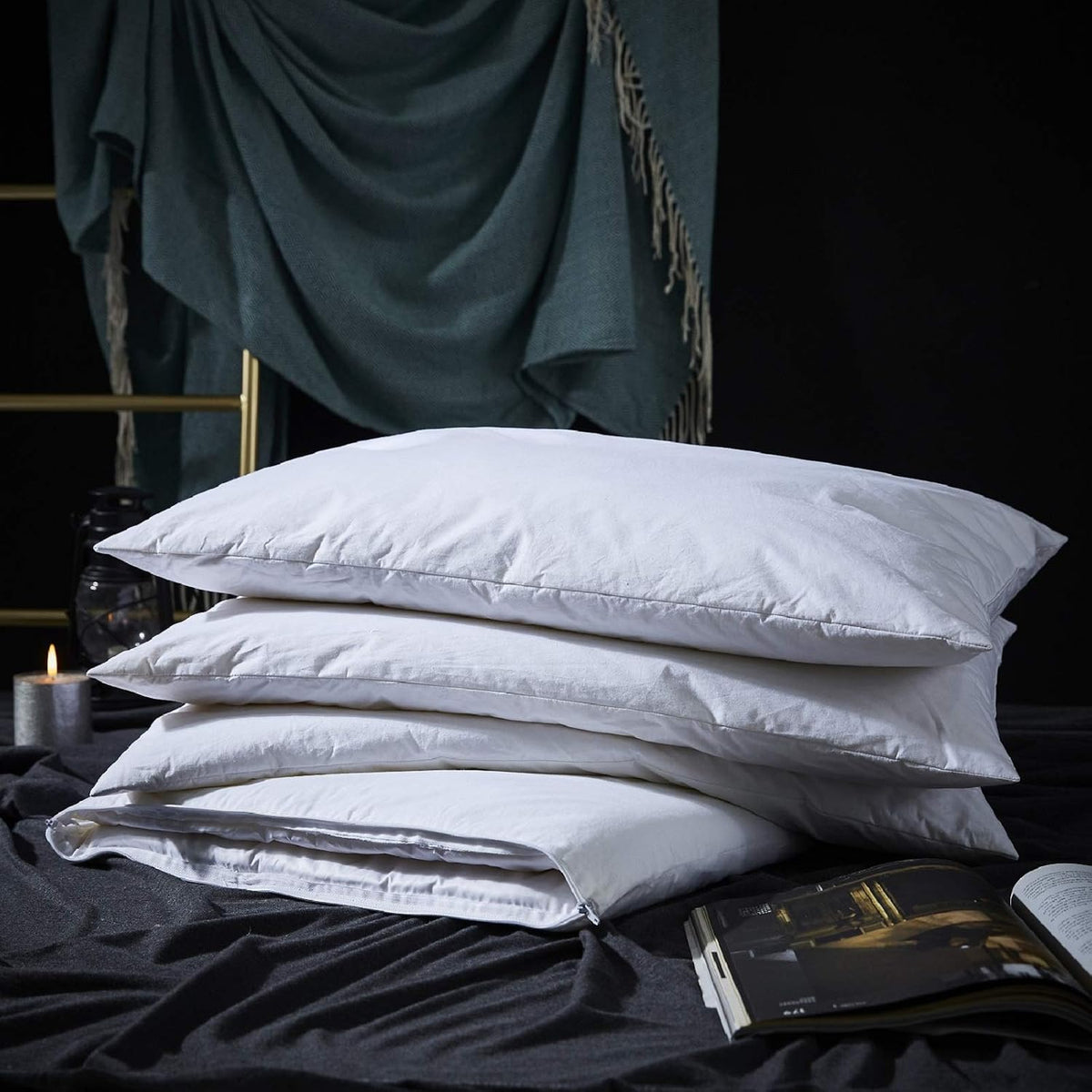 Almohada ajustable de plumas de ganso Three Geese, almohada para cama ensamblable, funda 100% algodón suave, ideal para quienes duermen de lado, boca arriba o boca abajo, tamaño king, el paquete incluye 1 almohada.