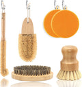 USADO-NO INCLUYE GANCHOS-Set de Limpieza de Cocina Ecológico | Cepillos de Madera y Bambú para Platos, Ollas, Sartenes y Verduras