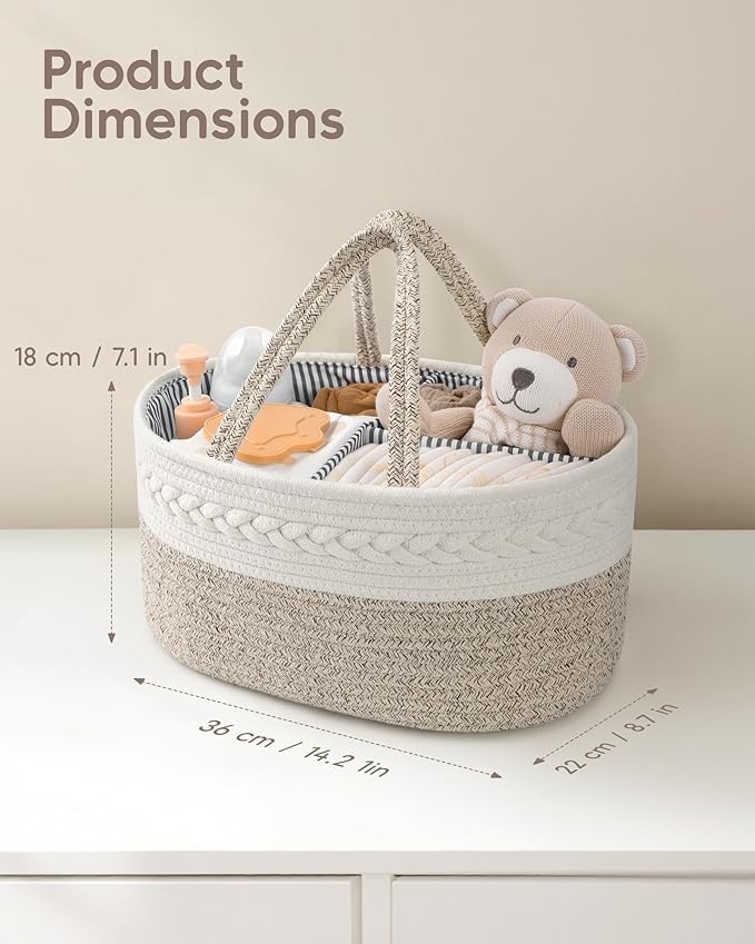 Maliton Organizador de pañales para bebé, cesta de regalo de cuerda de algodón, organizador de pañales portátil para cambiador, organizador de almacenamiento de pañales para artículos de bebé, regalos