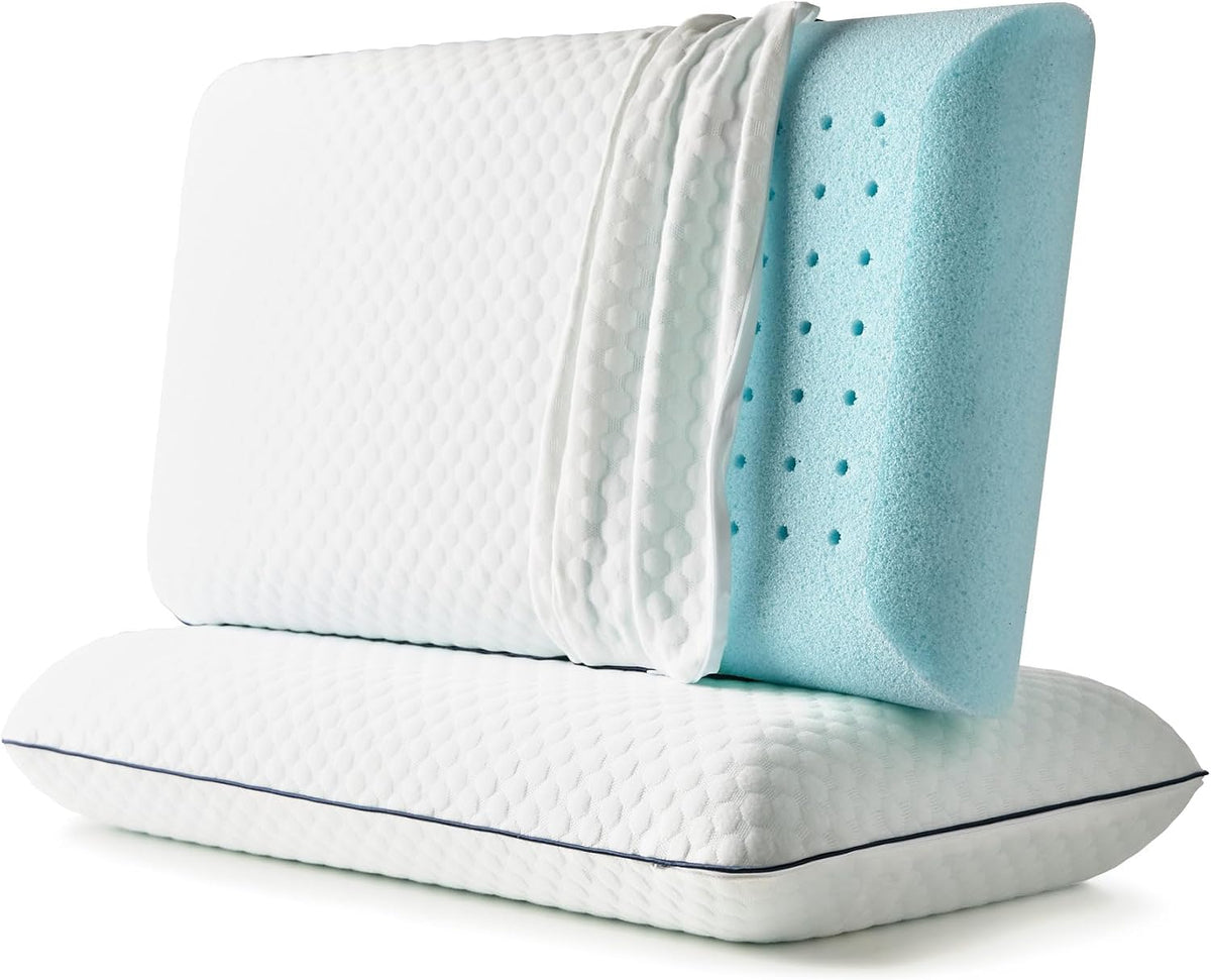 Almohada de Espuma Viscoelástica con Gel WEEKENDER | Tamaño Estándar | Pack de 2 | Firmeza Media | Soporte de Cuello y Hombros | Para Dormir de Espalda y Lado