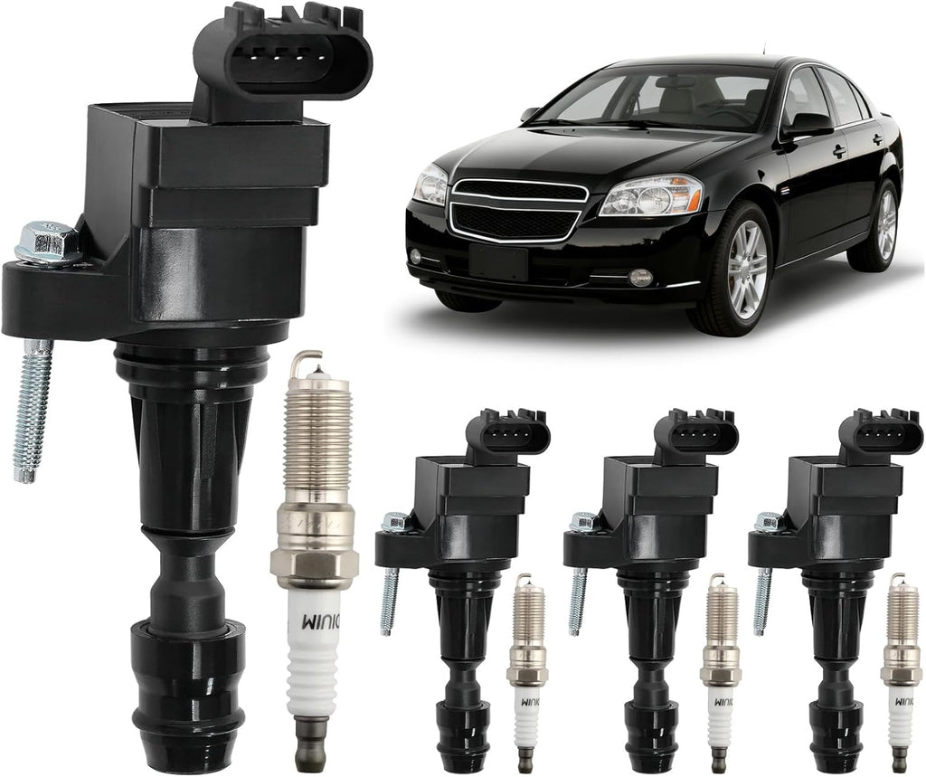 Ignition Coil Packs & Iridium Spark Plugs (Set of 4), Compatible with 2006-2017 Chevrolet Malibu/Equinox/HHR, Buick Lacrosses, GMC Terrain, Saturn Aura, Verano & More, Replaces# UF491