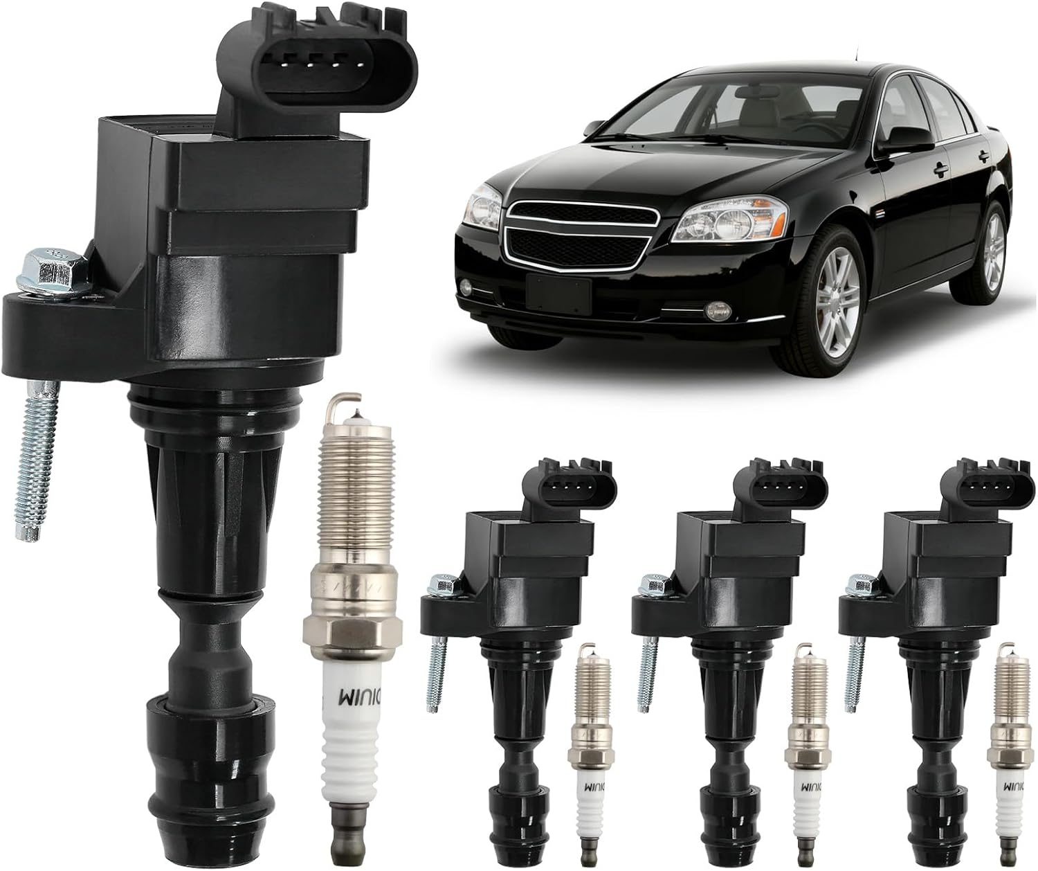 Ignition Coil Packs & Iridium Spark Plugs (Set of 4), Compatible with 2006-2017 Chevrolet Malibu/Equinox/HHR, Buick Lacrosses, GMC Terrain, Saturn Aura, Verano & More, Replaces# UF491