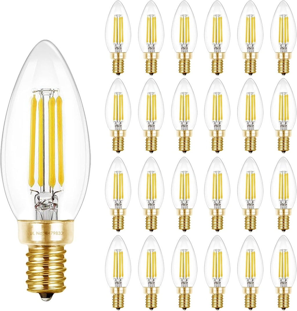 Bombillas LED Candelabro Hizashi E12 | Equivalente a 40W, Regulables 5000K Luz de Día | B10 90+ CRI, 4W, 450LM | Certificadas UL | 24 Piezas