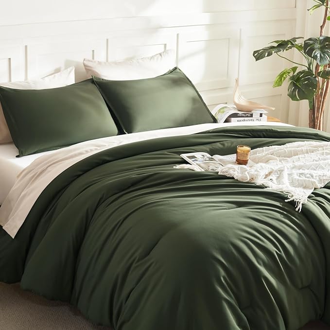 Litanika Edredón Oversized Super King 3 Piezas | Verde Oliva 305x305 cm | Ligero y Esponjoso Todo el Año
