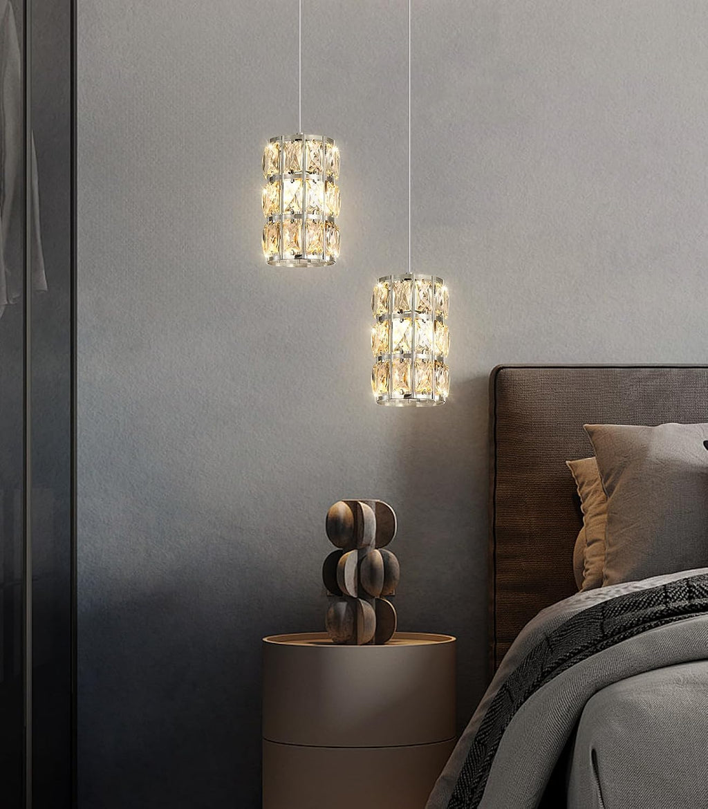 2 lámparas modernas de cristal colgantes LED para isla de cocina regulables Iluminación glamurosa lámpara de araña para comedor, pasillo, esquina, lámpara de níquel