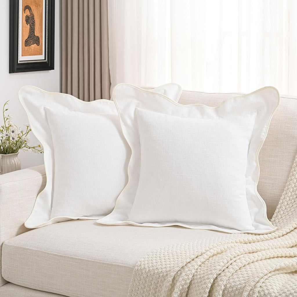 FUTEI Paquete 2 Fundas Almohada Volante Sólido Bordado 60 x 60 cm Suave Terciopelo Fundas Cojín Decorativas Europeas Granja Acento para Sofá Cama Sala, Blanco