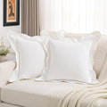 FUTEI Paquete 2 Fundas Almohada Volante Sólido Bordado 60 x 60 cm Suave Terciopelo Fundas Cojín Decorativas Europeas Granja Acento para Sofá Cama Sala, Blanco
