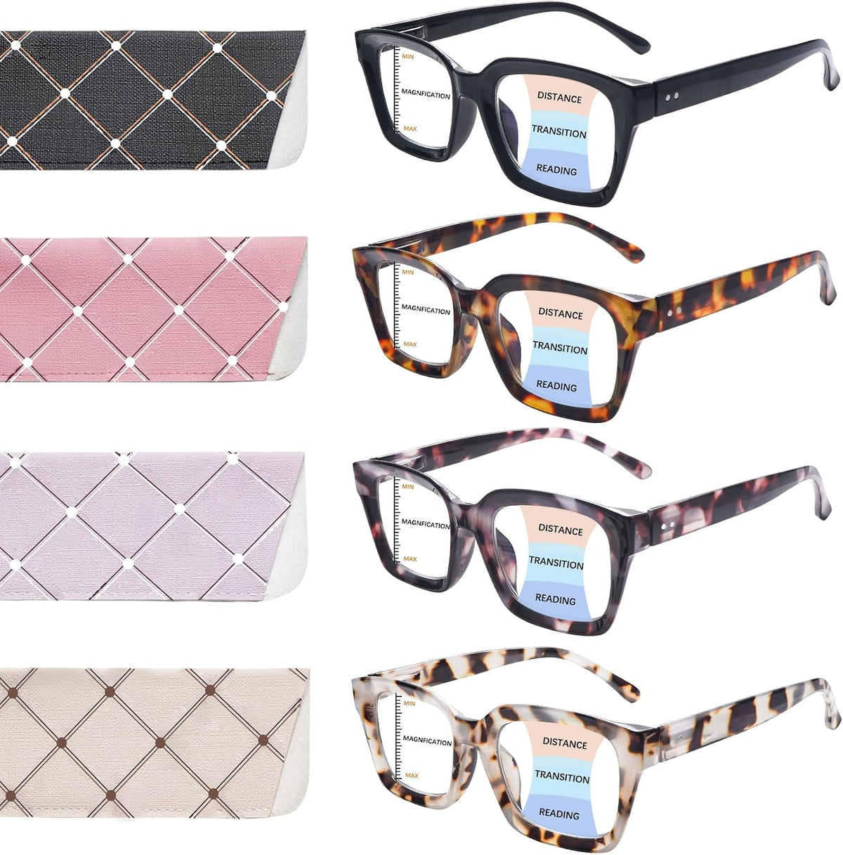 ZONLON Paquete de 4 gafas de lectura progresivas multifocales para mujer, elegantes, con bloqueo de luz azul, ideales para usar con ordenador (4 unidades mixtas C1, 3.5)