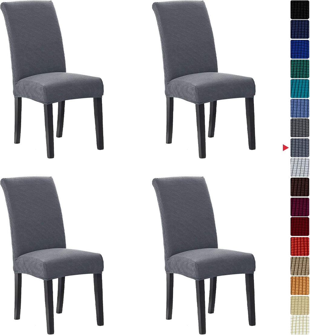 Fundas elásticas Howhic para sillas de comedor, juego de 4, extraíbles y lavables, protectoras de asiento, ideales para la decoración del hogar y la tapicería de banquetes (gris, paquete de 4).