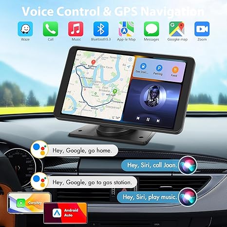 Pantalla CarPlay 2026 Mejorada 7" HD Portátil | Android Auto | Bluetooth | Cámara de Reversa HD | GPS | Siri | Radio FM | Compatible con Todos los Vehículos