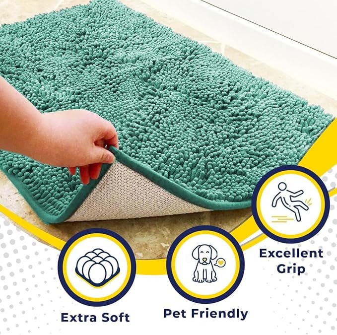 Muddy Mat® Tapete de Puerta de Microfibra Altamente Absorbente de 2 Piezas, color verde espuma de mar, tamaño mediano, 30 x 19 pulgadas, COMO-SE-VE-EN-TV, tapete de puerta, tapete de baño y alfombra