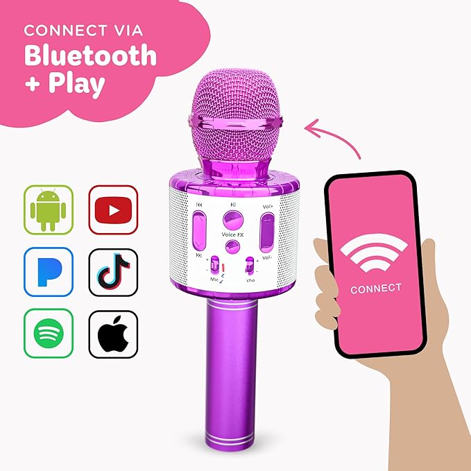 Move2Play, Micrófono de karaoke para niños | Incluye canciones precargadas y Bluetooth | Regalo de cumpleaños para niños | Juguete para todas las edades 2, 3, 4, 5, 6+ años para niñas, niños y bebés