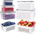 5 recipientes grandes para frutas para el refrigerador - Recipientes de almacenamiento de alimentos a prueba de fugas con colador extraíble - Aptos para lavavajillas y microondas. Los recipientes mantienen las frutas, verduras