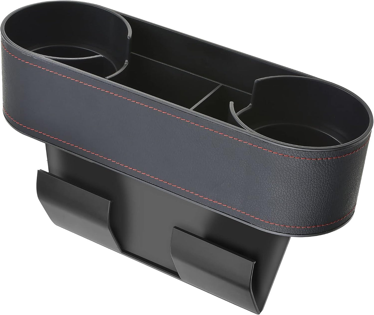 Iokone Bolsillo lateral para monedas, consola, bolsillo lateral, funda de cuero, portavasos para coche, organizador para asiento delantero de coche, soporte para teléfono móvil (negro delgado)