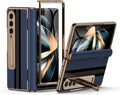 Funda karenDon para Samsung Galaxy Z Fold 4 [Piel auténtica de lujo de primera calidad][Protección completa de la bisagra][Protector de pantalla integrado][Funda protectora a prueba de caídas con soporte] para Z Fold4 (Azul real)