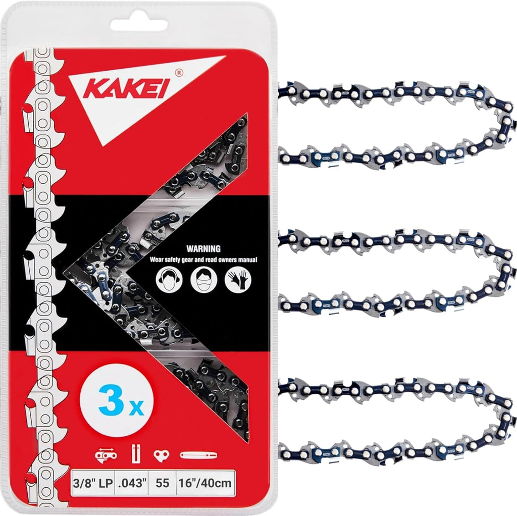 KAKEI Cadena de Motosierra 16 Pulgadas 3/8 LP .043 55 Eslabones | 61PMM3 55 Compatible Stihl MS170 MS171 MS180c Pack 3 Semi Chisel