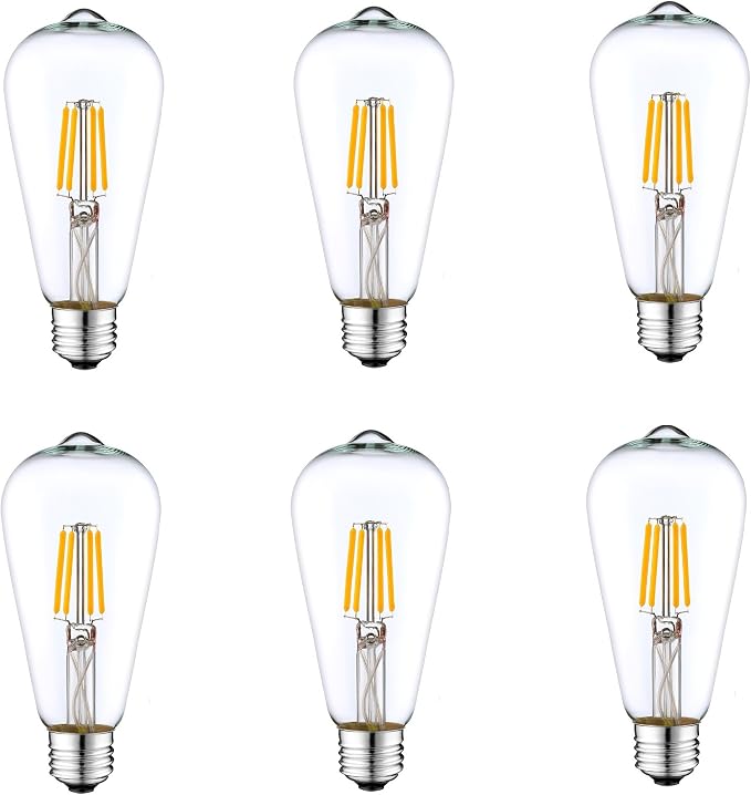 Pack 6 Bombillas LED Filamento ST48 6W | Base E12 | Blanco Cálido 2700K | Regulables | Equivalente 60W