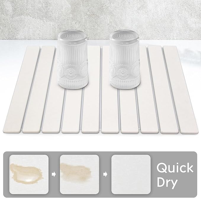Tapete Secaplatos de Tierra Diatomácea 24x16 Pulgadas — Ultra Absorbente, Plegable y Secado Rápido para Cocina — PRESENTA MANCHAS, VER FOTOS